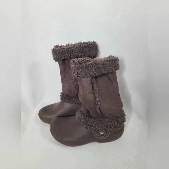 Crocs Nadia Brown Faux Fur Lined Pull On Mid Calf Boots Womens Size 10 Women's - Picture 1 of 8